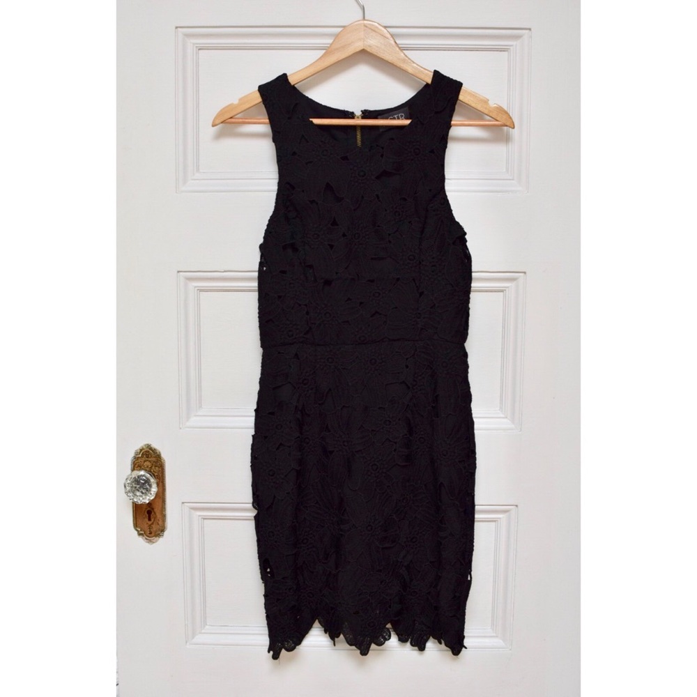 Black floral textured cocktail dress